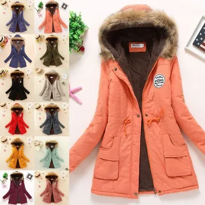 Buy Womens Warm Long Coat Fur Fleece Hooded Jacket Zip Up Winter Parka Coats Outwear • 29.98£