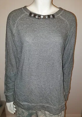 Buy Christmas Jcp Grey Striped Beaded Rhinestone Neck Long Sleeved Jumper Size XL • 16.99£