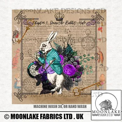 Buy Alice Wonderland Book Page Art Fabric Craft Panels In 100% Cotton Or Polyester • 2.45£