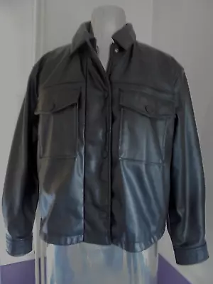 Buy Ladies H & M Bomber Jacket Black Faux Leather Pockets Size M • 8.99£