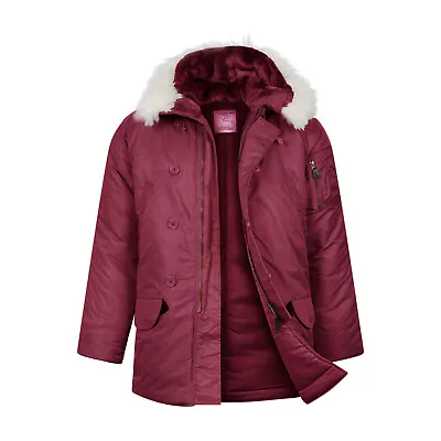 Buy Army Parka Padded Jacket Military N3B Insulated Snorkel Hooded Long Coat Maroon • 66.49£
