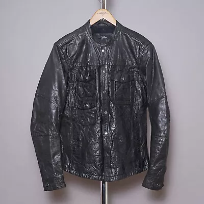 Buy ALL SAINTS Mens DENSIG Leather Shirt Jacket SMALL Black Moto Biker Celebrity S • 169.99£