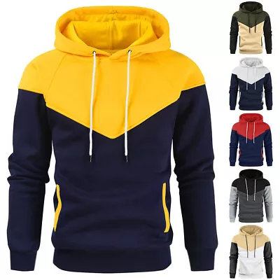 Buy Mens Colourblock Pullover Hooded Hoodie Long Sleeve Sweatshirt Casual Jumper Top • 11.66£