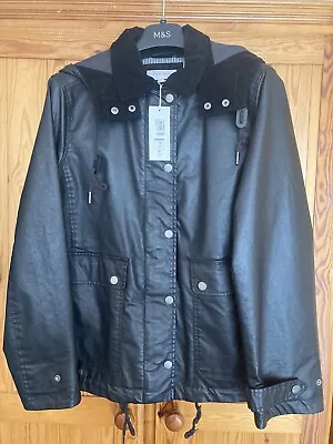 Buy Rrp £89 Ladies M&s Per Una Sizes 14 Black Faux Leather Jacket Coat Hood • 35£