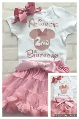 Buy Girls 1st 2nd 3rd 4th 5th 6th Birthday Minnie Outfit Tutu Personalised Rose Gold • 27.99£
