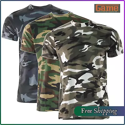 Buy Mens GAME Camouflage Short Sleeve Camo T-Shirt Army Military Hunting Fishing UK • 14.99£