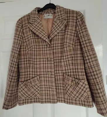 Buy LAURA HARDY Stylish Beige Brown Check Wool Smart Jacket Long Sleeve - Approx 8 • 3£