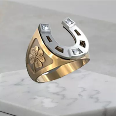 Buy Luxury Men CZ Zircon Wedding Rings Heavy Gold Silver Party Ring Boys Jewelry • 3.41£