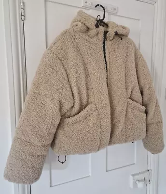 Buy Topshop Lovely Beige Lined Warm Soft Hooded Teddy Bear Jacket Size 14 • 25£