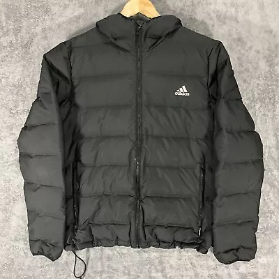 Buy Adidas Jacket L Black Down Duck Puffer Quilted Padded Logo Full Zip Helionic* • 24.99£