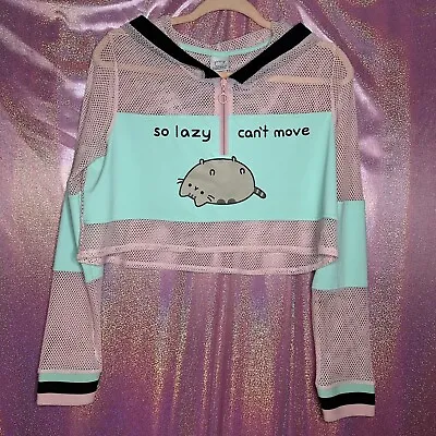 Buy Pusheen The Cat “So Lazy, Can’t Move” Mesh Activewear Crop Top • 29.19£