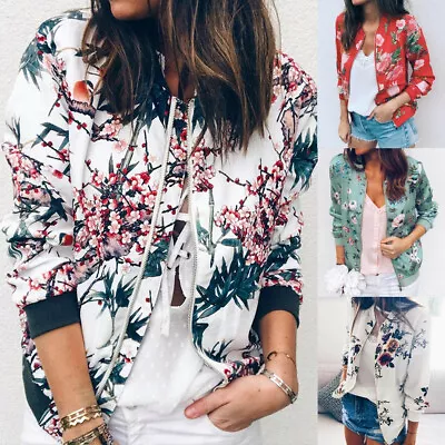 Buy Womens Ladies Retro Floral Zipper Up Bomber Jacket Casual Tops Coat Outwear • 16.50£