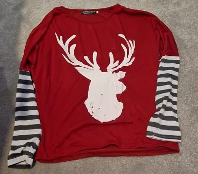 Buy Christmas Jumper - Red Size XL Deer Striped Sleeve • 6.99£
