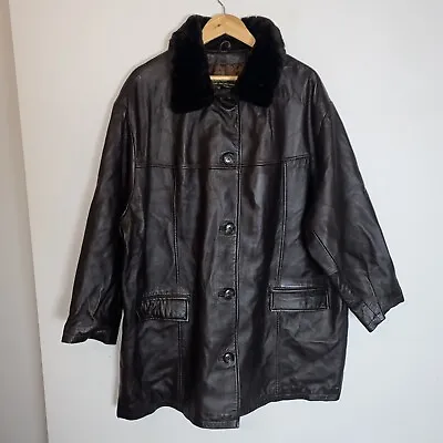 Buy Genuine Leather EL Mens Jacket Fur Collar Brown Jacket Coat Size XXL 24 • 30£