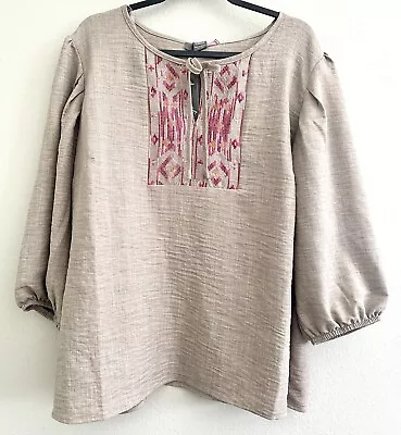 Buy Olivia Martin Woven Peasant Top Blouse Shirt Boho Embroidered Beige Plus Size 2X • 25.08£