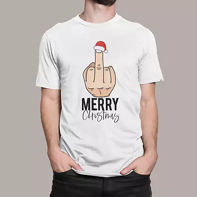 Buy Merry Christmas Middle Finger T Shirt Funny Gift Xmas Joke Rude Adults Kids • 9.99£