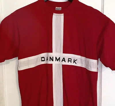 Buy DANMARK FLAG T SHIRT Rare Stitched SEWN Scandinavian Country TEE Denmark M/L  • 14.17£