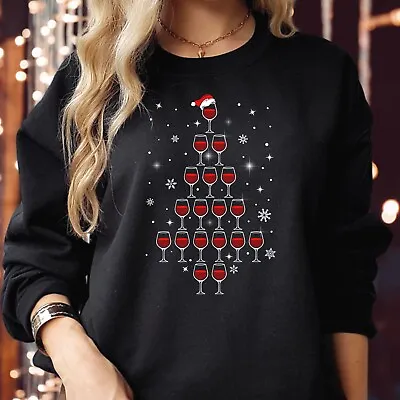 Buy SWEATSHIRT (5159) Wine Glass Merry Christmas Tree Jumper Xmas Gift Women Men • 19.95£