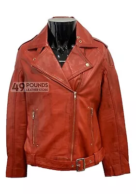 Buy Ladies Leather Jacket Red BRANDO Fitted Urban Look Biker Jacket P-459 • 41.65£