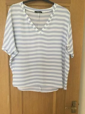 Buy Oasis V Neck T Shirt Short Sleeve Blue White Striped Size 16 • 4£