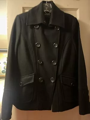 Buy GUESS Los Angeles 1981 Wool Blend Pea Coat Womens Sz M Black Charcoal Jacket NEW • 23.68£
