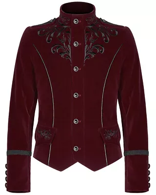 Buy Punk Rave Mens Gothic Jacket Short Red Velvet Ivy Embroidered Steampunk Vampire • 39.99£