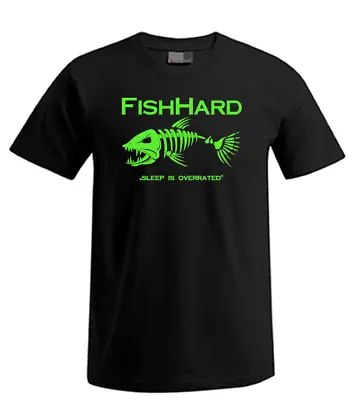 Buy Fish Hard Xs - 8xl Shirt BLACK Neon GREEN Fish Skeleton T-Shirt & Print COOL! • 21.54£