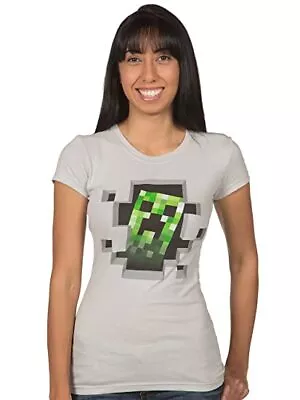 Buy Minecraft Creeper Inside Ladies Silver Grey Fitted T Shirt Minecraft Tee • 9.95£