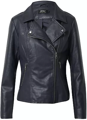 Buy Ladies Only Melisa Faux Leather Biker Jacket In Night Sky UK 10 EU 38 BNWT • 26.99£