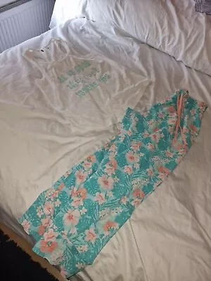 Buy Aqua Mint Peach White Womens Cool Pyjamas Set Size 14 Summer • 4.99£