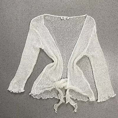 Buy Vintage White Open Mesh Knit Lettuce Hem Y2K 00s Witchy Shrug Cardigan One Size • 12£