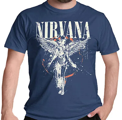 Buy Nirvana T Shirt In Utero Album Art Grunge Kurt Cobain Angelic Band Blue NEW • 16.95£