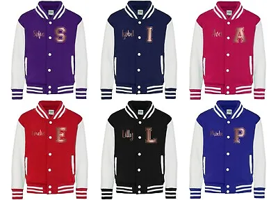 Buy Personalised Kids Varsity Jacket - Initials Name Baseball Customised Rose Gold • 19.10£