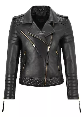 Buy Ladies Leather Jacket Classic Biker Style Black REAL Leather Womens Jacket 2380 • 69.99£