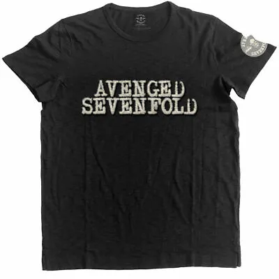 Buy Avenged Sevenfold 'Logo And Deathbat' Applique Slub T-Shirt - NEW & OFFICIAL! • 12.95£