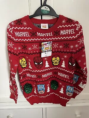 Buy TU Red Marvel Superhero Christmas Jumper 11 Years New • 13£
