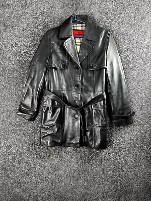 Buy Mission Men Military Leather Jacket Large Black Short Button Regular Fit Belted • 39.99£