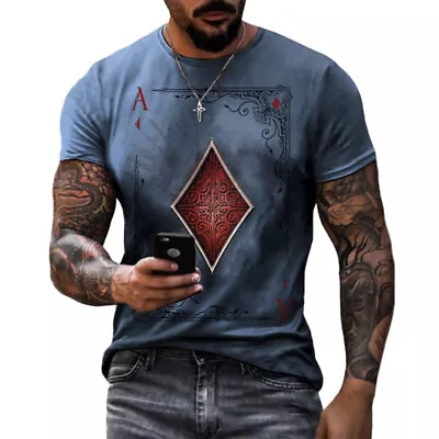 Buy Mens Printed Slim Fit T Shirt Muscle Tops Gym Casual Crew Neck Short Sleeve Tee • 11.69£