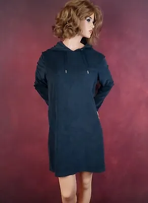 Buy NY&C Long Sleeve Knee-Length Black Fleece Hoodie Dress With Pockets XL Stretchy • 26.41£