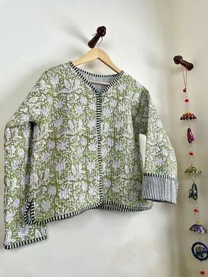 Buy Green Quilted Cotton Floral Jacket Handmade Cotton Jacket Women's Clothing US • 37.25£