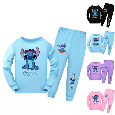 Buy Kid's Lilo And Stitch Long Sleeve T-Shirt Home Pants Set Pajamas Nightwear Pj's. • 15.99£