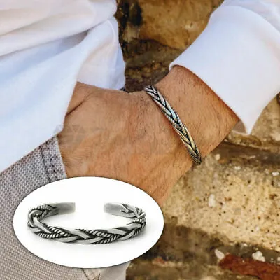 Buy Viking Celtic Silver Braided Twist Open Bangle Cuff Bracelet Men Fashion Jewelry • 5.99£