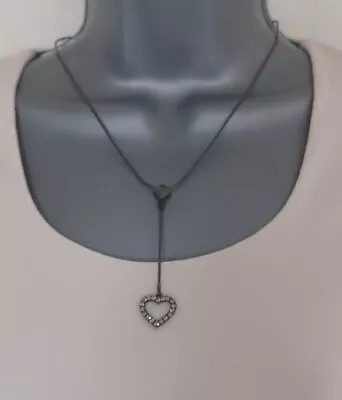 Buy Fashion Jewellery Necklace Black Metal Chain Pendant Heart DiamantÉ Costume • 9.95£