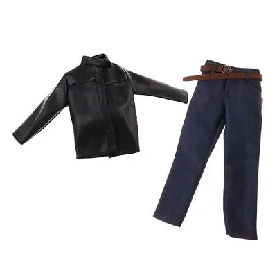 Buy 1/6 Scale Black Jacket Coat Denim Jeans For 12inch Male Soldier Figures • 12.83£
