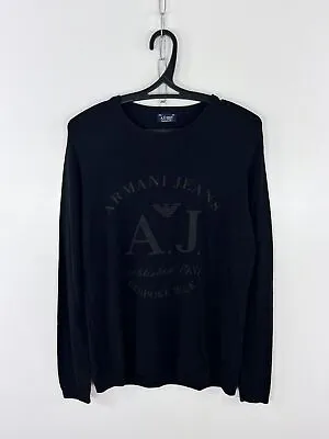 Buy Armani Jeans Big Logo Wool Sweater Black Size M • 46.66£