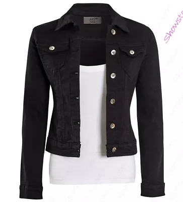 Buy Womens Fitted Denim Jacket Ladies Stretch Black Grey Jean Jackets Size 6 8 10 12 • 22.95£
