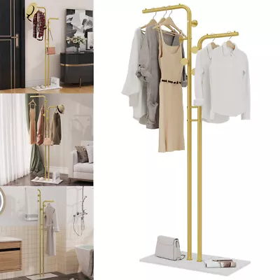 Buy Narrow Tall Gold Coat Rack Stand Elegant Dual Pole Clothes Rail With Marble Base • 49.94£