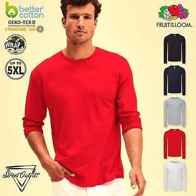 Buy Mens Long Sleeve T-Shirt Plain Casual Top Round Crew Neck Tee Fruit Of The Loom • 6.86£