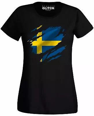 Buy Torn Sweden Flag Womens T-Shirt Swedish Stockholm Country National Football • 12.99£