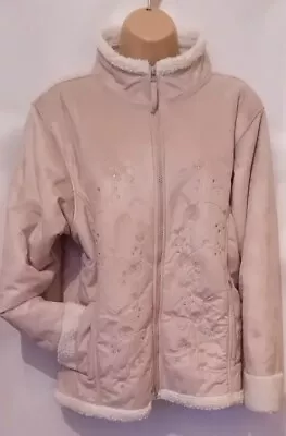 Buy Neutral Territory Women's Faux Sherpa Lined Jacket With Flower Design Size M/L • 21.99£